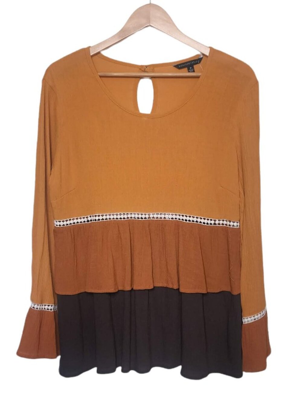 Signature Studio Orange and Brown Ruffle Shirt